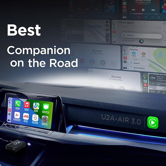 Бездротовий адаптер CarPlay для iPhone, перетворення дротового Карплей для авто, з Wi-Fi 5 ГГц, Bluetooth, USB-A USB-C чорний Київ - фото 4