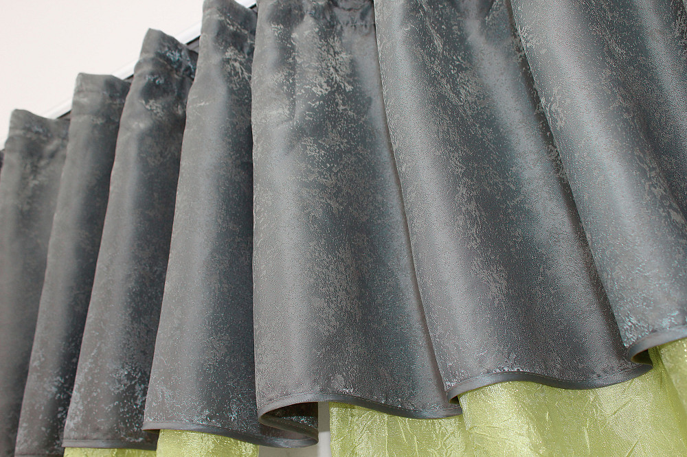 Кухонні штори VR-Textil № 073к з ламбрекеном і підхватами салатовий з графітовим 290х170 см (52-0153) Київ - фото 5