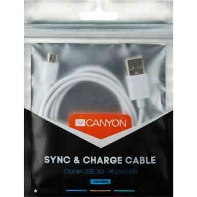 Дата кабель USB 2.0 AM to Micro 5P 1.0m White Canyon (CNE-USBM1W) Винница