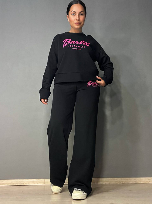 Костюм женский Quzen 485-485 Barbie оверсайз свитшот и брюки палаццо черный, черный, L Киев - изображение 19