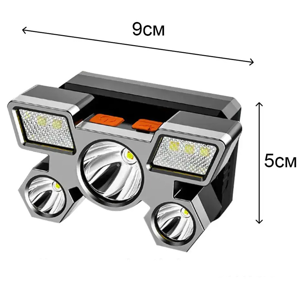 Ліхтар налобний акамуляторний, 5 діодів, Smarter / Ліхтар на голову / Світлодіодний ліхтар / Ліхтарик від USB Київ - фото 10
