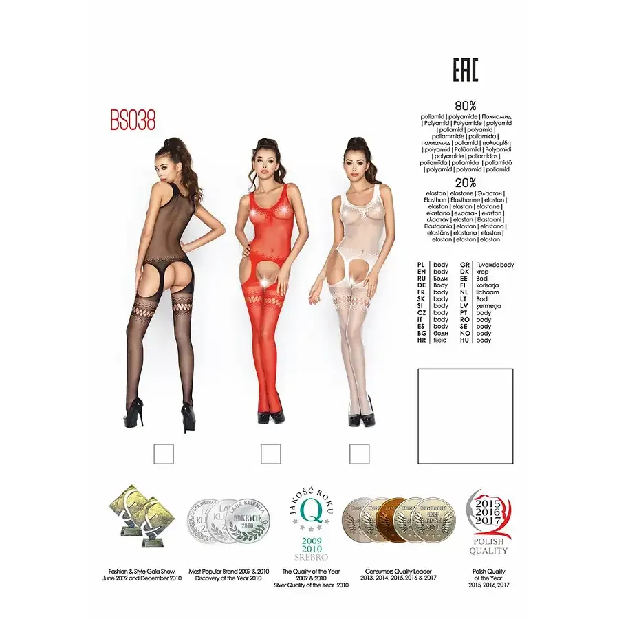 Бодістокінг Passion BS038 black, комбінезон, імітація панчіх і пояса Львів - фото 6