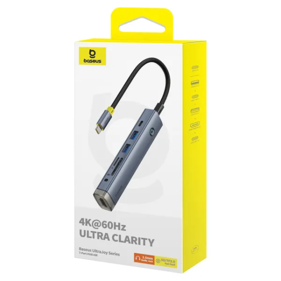 USB-хаб Baseus UltraJoy Series 7-Port HUB AIR Space Grey (Type-C to HDMI4K@60Hz*1+USB3.0*2+PD*1+SD/TF3.0*1+3.5mm*1) Одеса