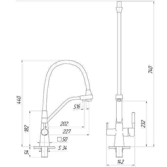 Змішувач для кухні під осмос Globus Lux GLLR-0700-L-10-01 гофрований  на гайці латунь, Чорний-Чорний Київ
