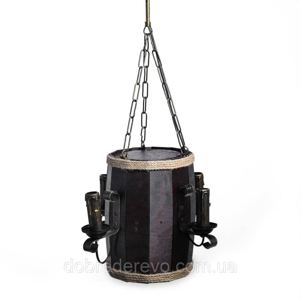 Люстра дерев'яна Бочка 4 св, ексклюзивна, Світильник у вигляді барильця Вижниця - фото 4