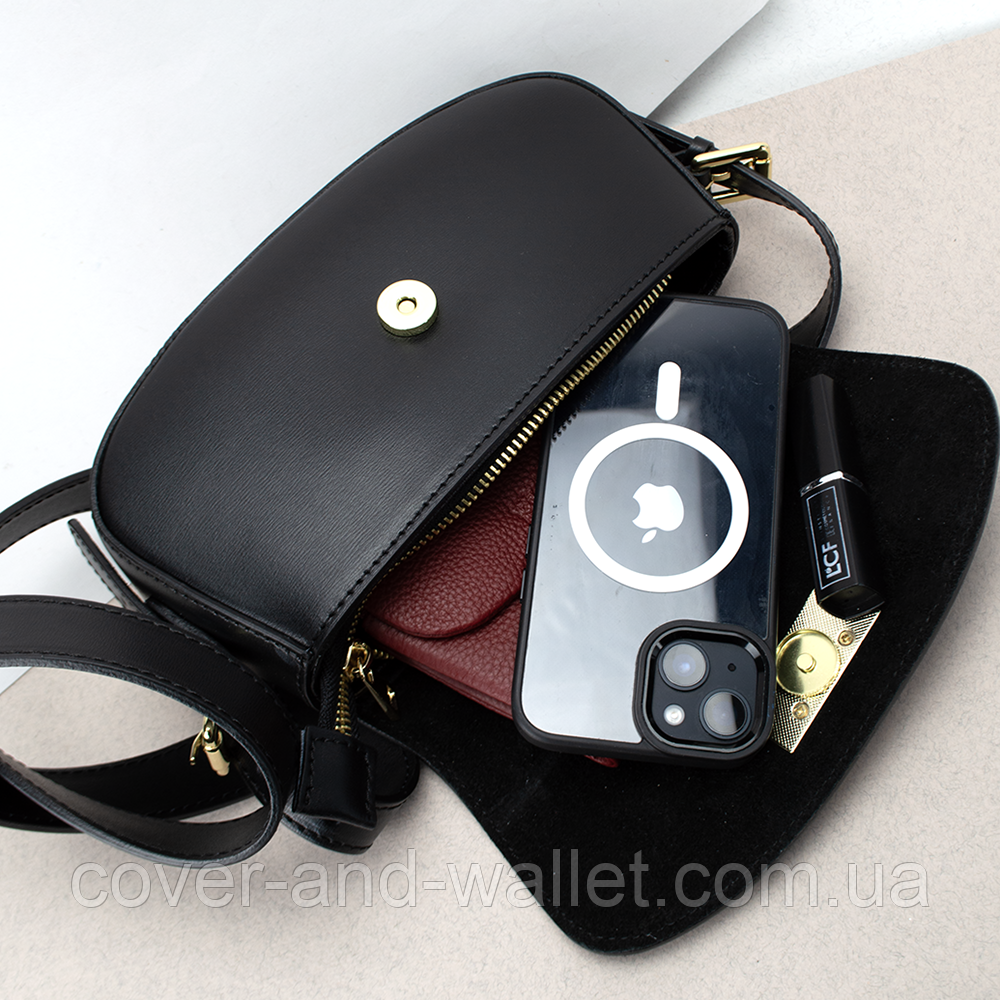 Стильная женская сумка среднего размера из итальянской кожи (черная) Virginia Conti Киев - изображение 7