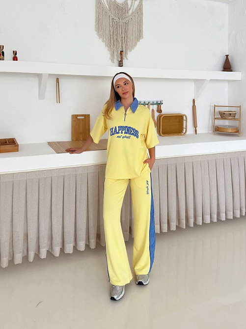 Женский стильный прогулочный костюм двойка трикотаж Желтый, L Одесса - изображение 2