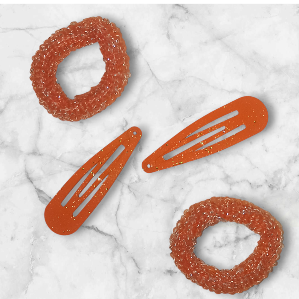 Набор 2 заколки блестящих оранжевый и 2 резинки оранжевый для волос на Хэллоуин Киев - изображение 1