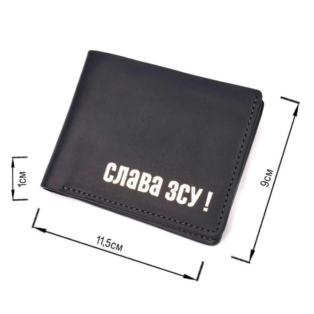 Отличный кожаный кошелек без застежки Слава ЗСУ GRANDE PELLE 16754 Черный Киев - изображение 8