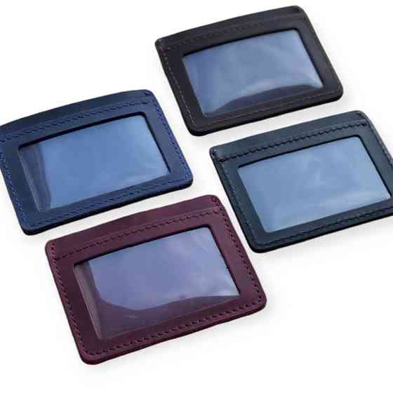 Картхолдер шкіряний "двосторонній" 2 кишені, центральна кишеня, прозоре відділення чорна Мукачево