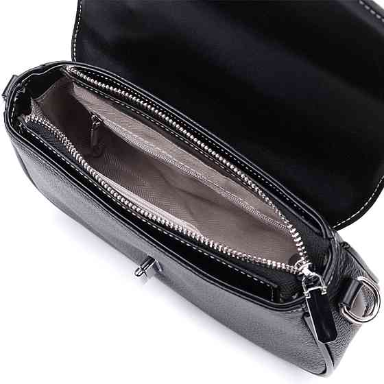 Елегантна сумка жіноча з фактурним клапаном з натуральної шкіри Чорна (Vintage) Київ