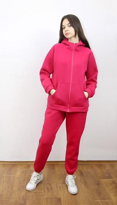 Костюм женский теплый спортивный на флисе кофта на змейке Малиновый 50/52 Харьков - изображение 1