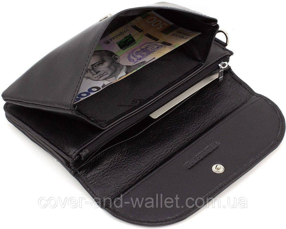 Классический черный кошелек-клатч из натуральной кожи с клапаном ST 023-Black Киев - изображение 3