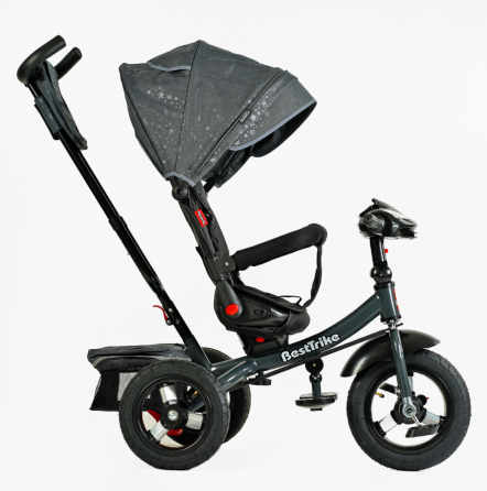 Велосипед триколісний Best Trike із батьківською ручкою музичною панеллю надувні колеса Чорний (F–980-66) Чернігів