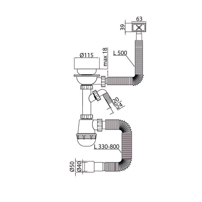 Сифон для кухні Mixxus SK-05-BL 3 1/2"x40 з пластиковою сіткою, відведенням для пральної машини ( 11836 ) Харків - фото 2