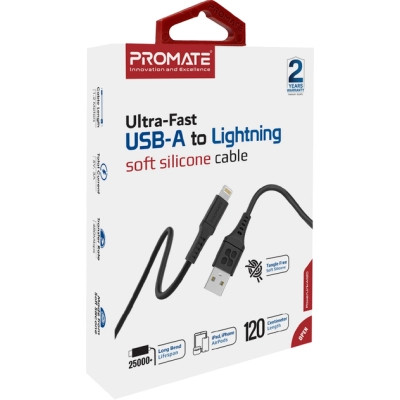 Дата кабель USB 2.0 AM to Lightning 1.2m 2.4A PowerLink-Ai120 black Promate (powerlink-ai120.black) Вінниця - фото 2