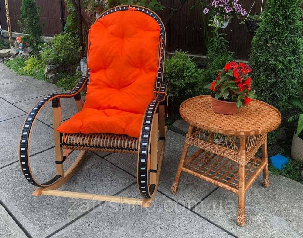 Кресло качалка плетеная с накидкой  красной  и  столом из лозы Киев - изображение 4