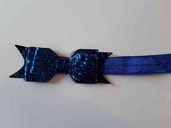 Пов'язка дитяча з блискітками синя - розмір універсальний (на резинці), бантик 9см Київ