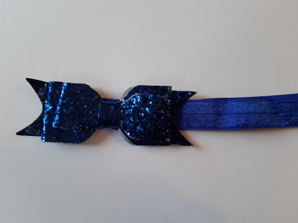 Пов'язка дитяча з блискітками синя - розмір універсальний (на резинці), бантик 9см Київ - фото 1