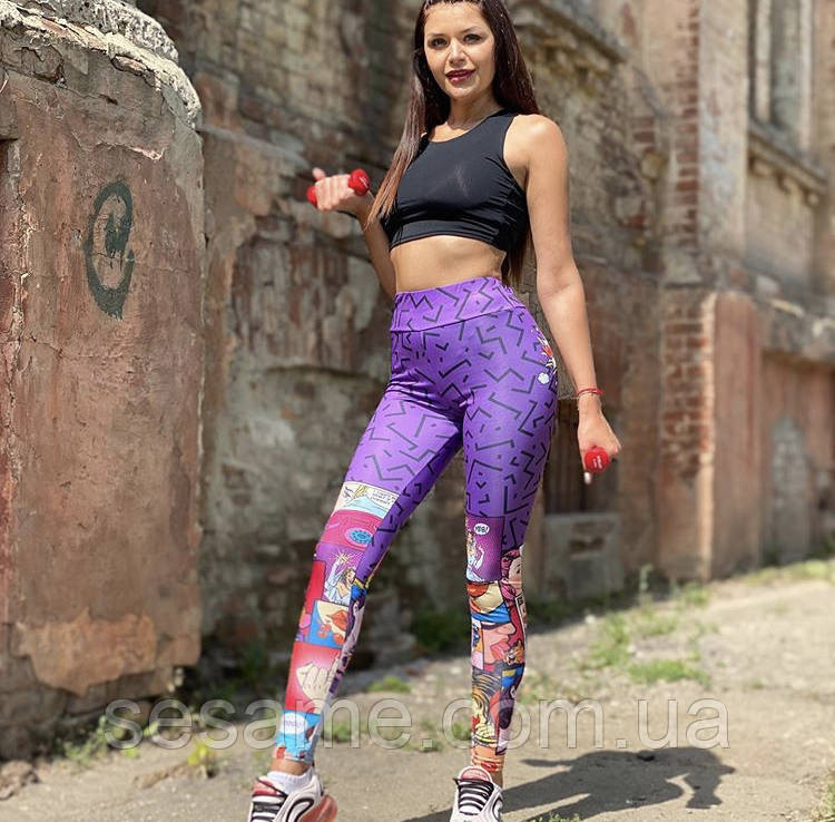 Яскраві принтовані лосини з на високій посадці та поясом на гумці Харків - фото 1