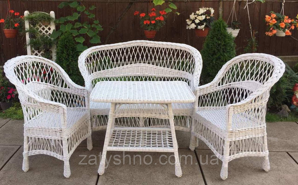 Меблі з лози біла| Комплект плетеної з лози з диваном| Київ - фото 5