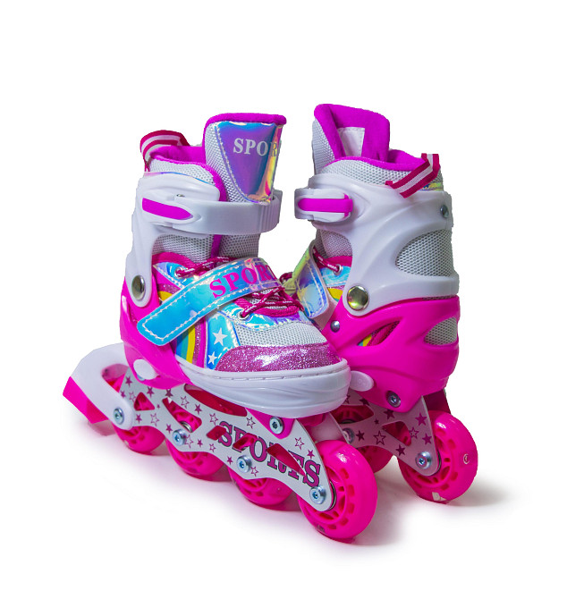 Детские раздвижные ролики Rainbow Scale Sports розовые, размер 29-33. Все колеса светятся Одесса - изображение 3
