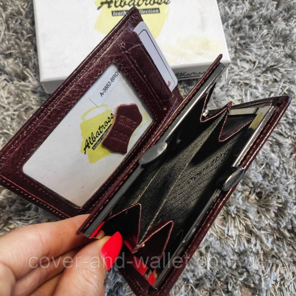 Жіночий гаманець з гладкої шкіри без застібки бордового кольору Albatross Київ - фото 2