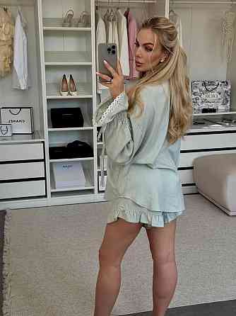 Жіночий літній костюм-двійка: сорочка та шорти з рюшами льон Бірюза Одеса