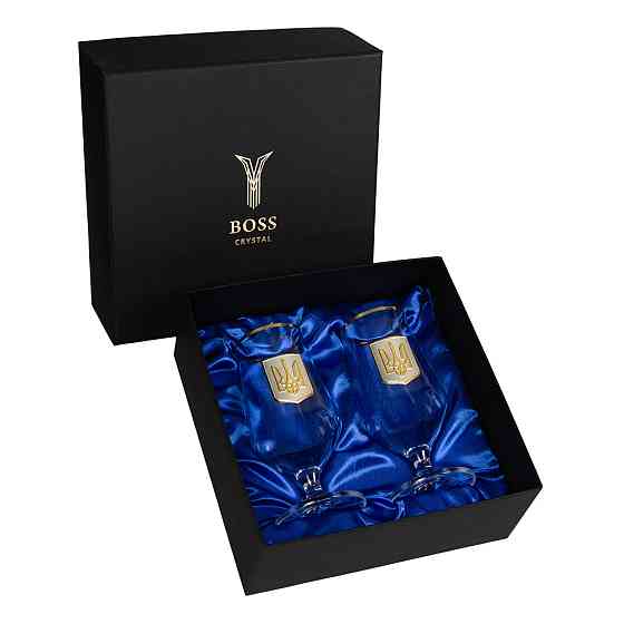 Набір для пива “ТРИЗУБ” 2 келиха, кришталь, золото Рівне