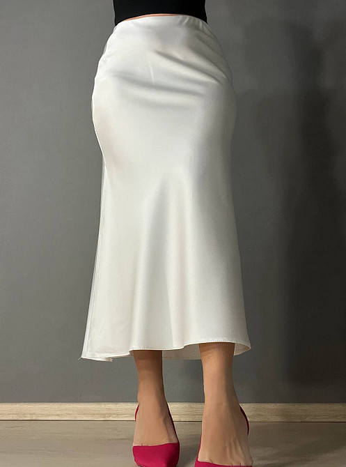 Спідниця жіноча Gritana 230 атласна королівський шовк з розрізом на резинці біла, білий, XL Київ - фото 13