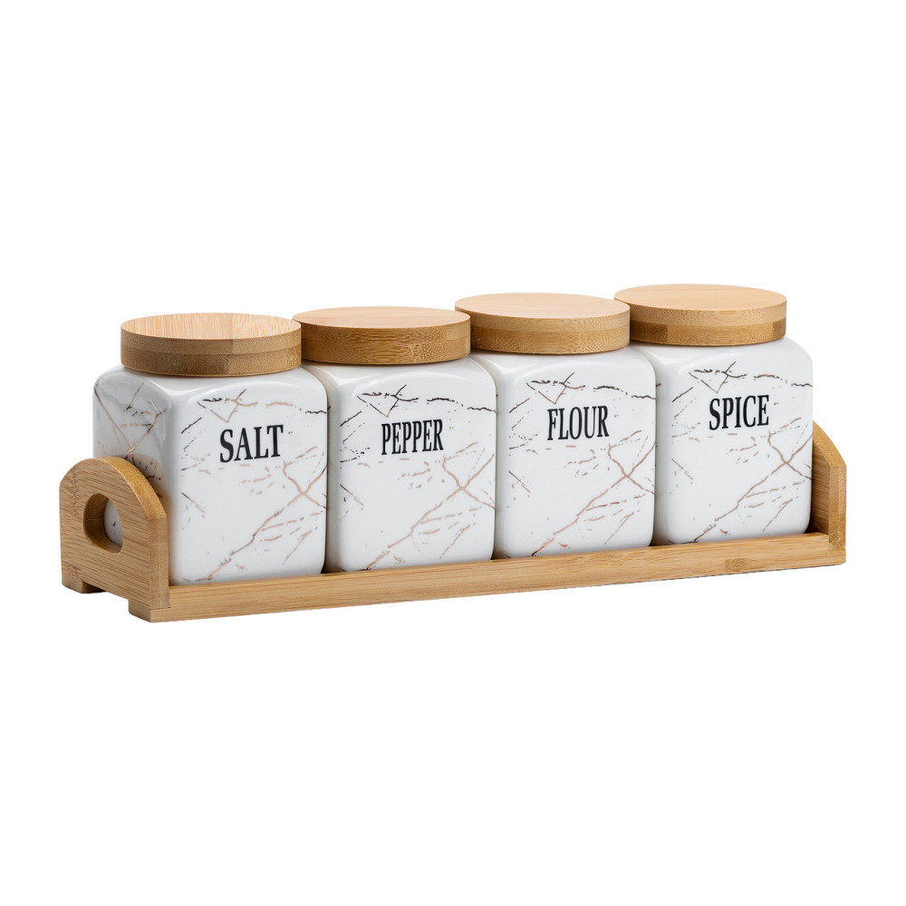 Набір для сипучих продуктів 4 штуки по 300 мл на бамбуковій підставці HP1210 Київ - фото 6