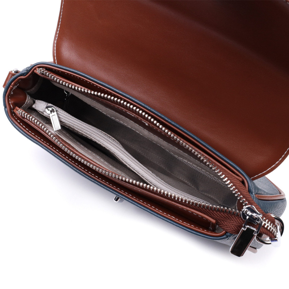 Сумка женская с фактурным клапаном из натуральной кожи Vintage 22622 Синяя Киев - изображение 9