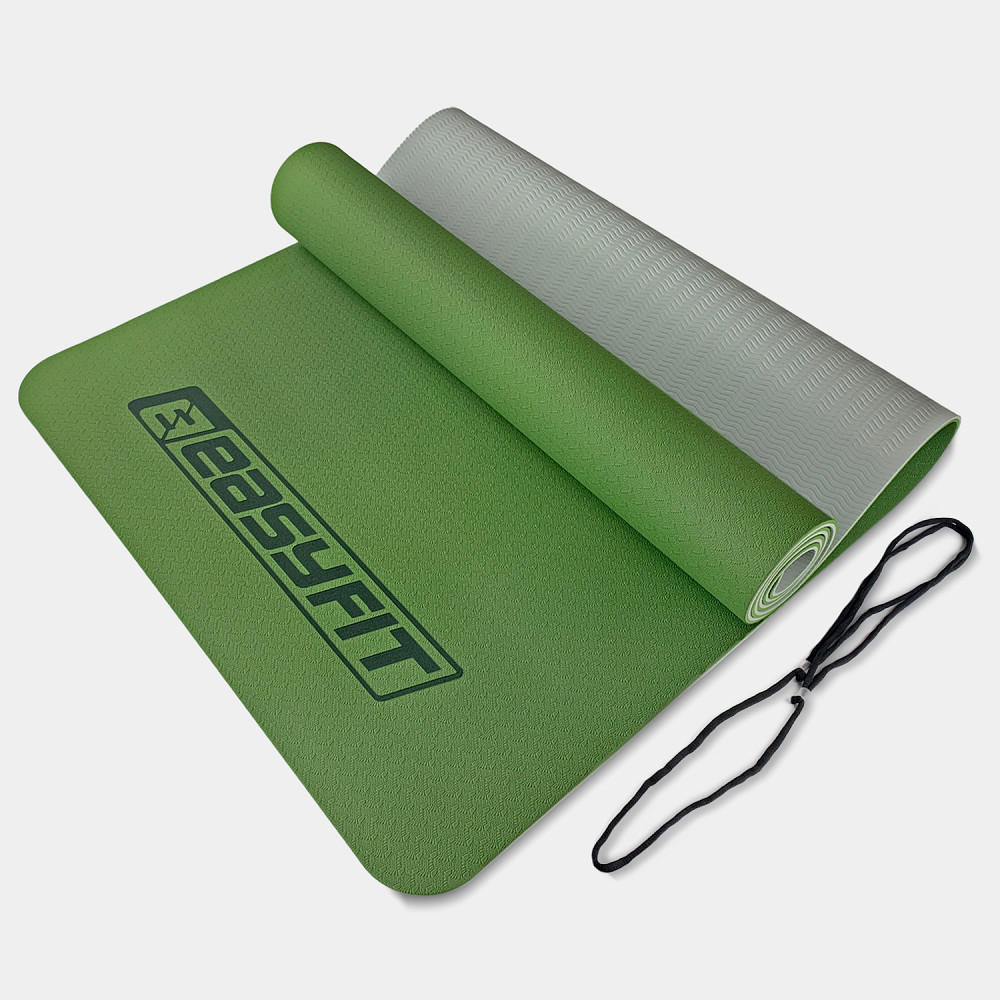 EasyFit Килимок для йоги та фітнесу EasyFit TPE+TC 6мм двошаровий зелений-сірий Коломыя - изображение 1