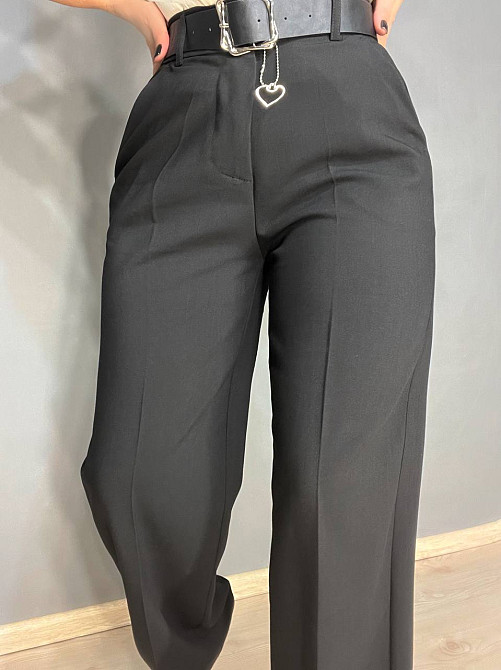 Брюки женские Yingguoxiang 1090 палаццо ровные от бедра резинка на талии с ремнем высокая посадка черные, черный, 30, 30, 87 см, 115 см Киев - изображение 17