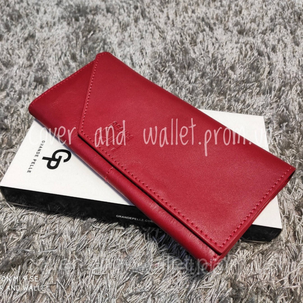 Модний жіночий червоний гаманець з італійської шкіри Grande Pelle Festa Київ - фото 1