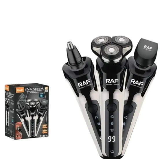 Электробритва RAF R4043 роторная аккумуляторная с триммером, сухое бритье, USB зарядка, 3 головки, черная Одесса