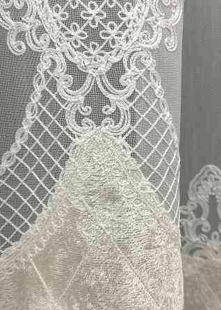 Тюль VR-Textil 1812т Бамбук с вышивкой и бархатом Айвори 300х270 см (40-113) Киев