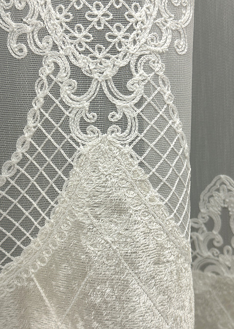 Тюль VR-Textil 1812т Бамбук с вышивкой и бархатом Айвори 300х270 см (40-113) Киев - изображение 6