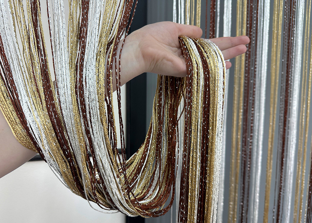 Шторы-нити с люрексом Бежевый с коричневым и белым 300х300см 1 шт (61-109) Киев - изображение 6