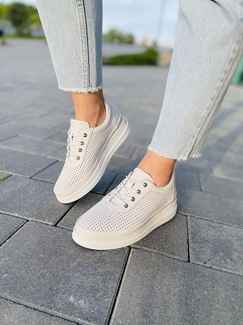 Lonza Жіночі кеди з натуральної шкіри білі весна - літо LONZA / Стильні кеди літні шкіряні р.38 Коломыя - изображение 9