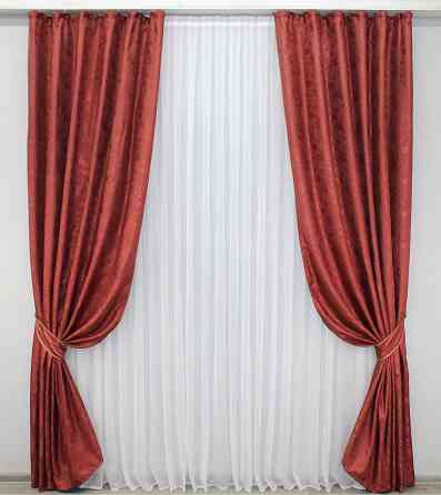 Комплект готових штор VR-Textil Жакард Мармур Al1 № 1303ш Червоний 150х270 см 2 шт (33-0151) Київ