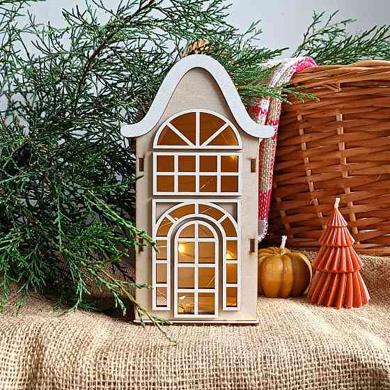 Декоративний будиночок з дерева 22 см , Скандинавський стиль, LED підсвітка Ірпінь