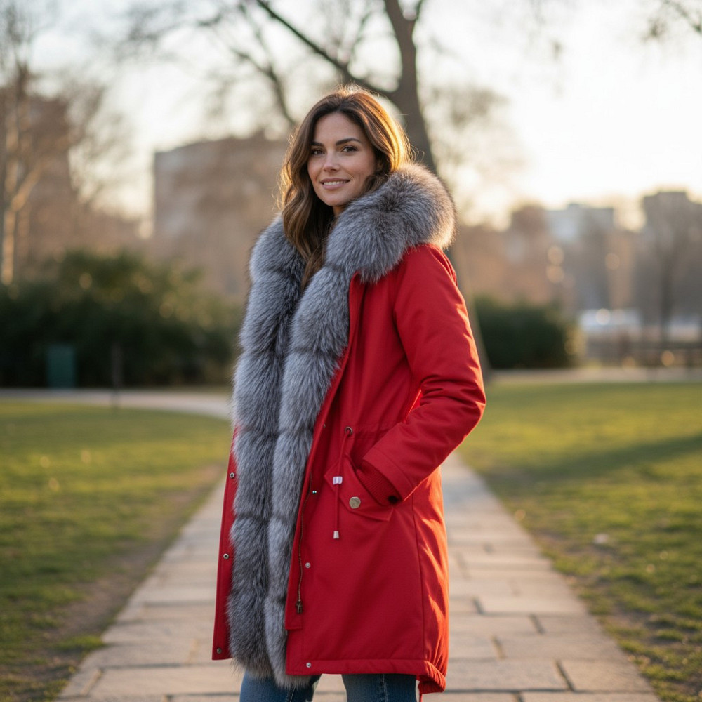 Парка женская с мехом чернобурки Красный 54 95см Харьков - изображение 1
