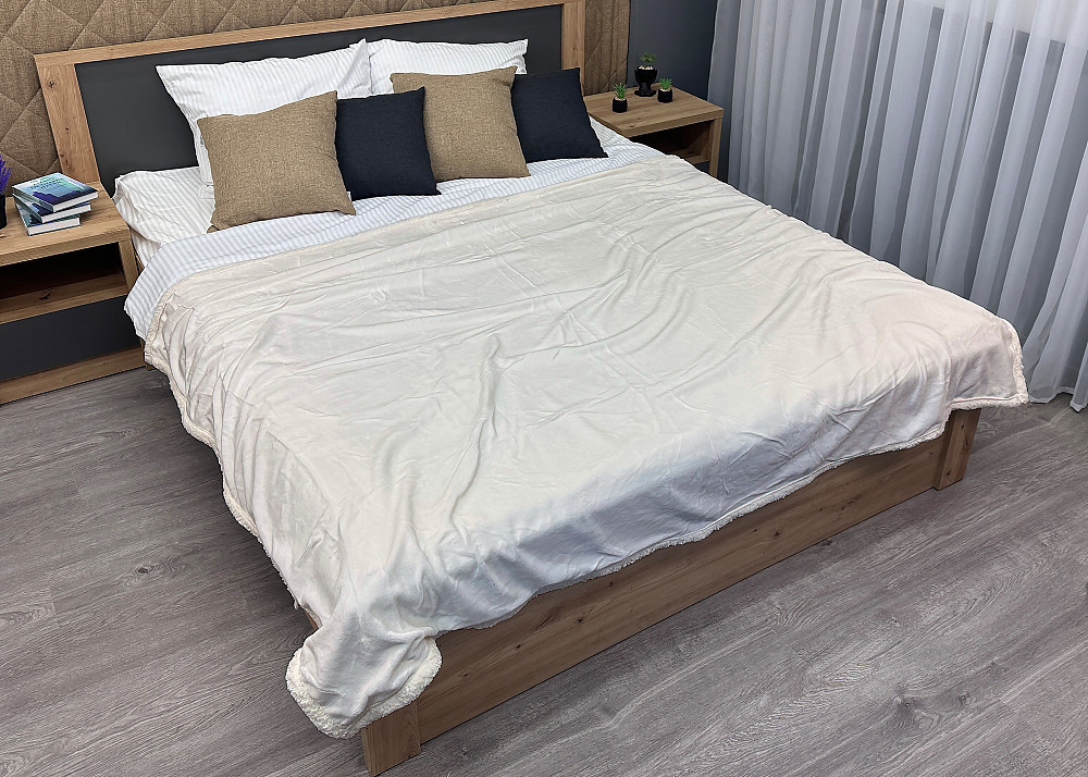 Плед двосторонній 155х200 см (+-5см) із штучною овчиною Молочний (87-064) Київ - фото 2