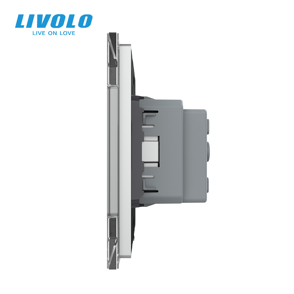 LIVOLO Електрична розетка з заземленням LIVOLO, сіра, скляна рамка, шторки, 250В 16А (VL-C7C1EU Коломия - фото 7