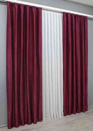 Комплект готовых штор VR-Textil Лен № 1339ш Бордовый 150х270 см 2 шт (33-0291) Киев