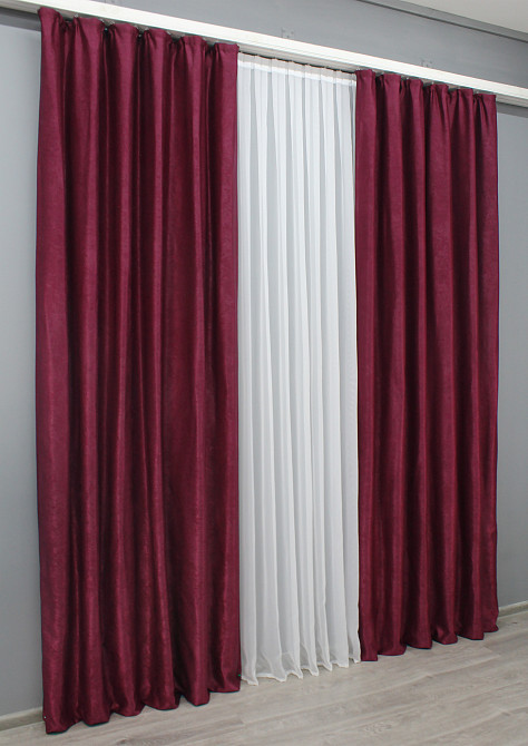 Комплект готовых штор VR-Textil Лен № 1339ш Бордовый 150х270 см 2 шт (33-0291) Киев - изображение 4