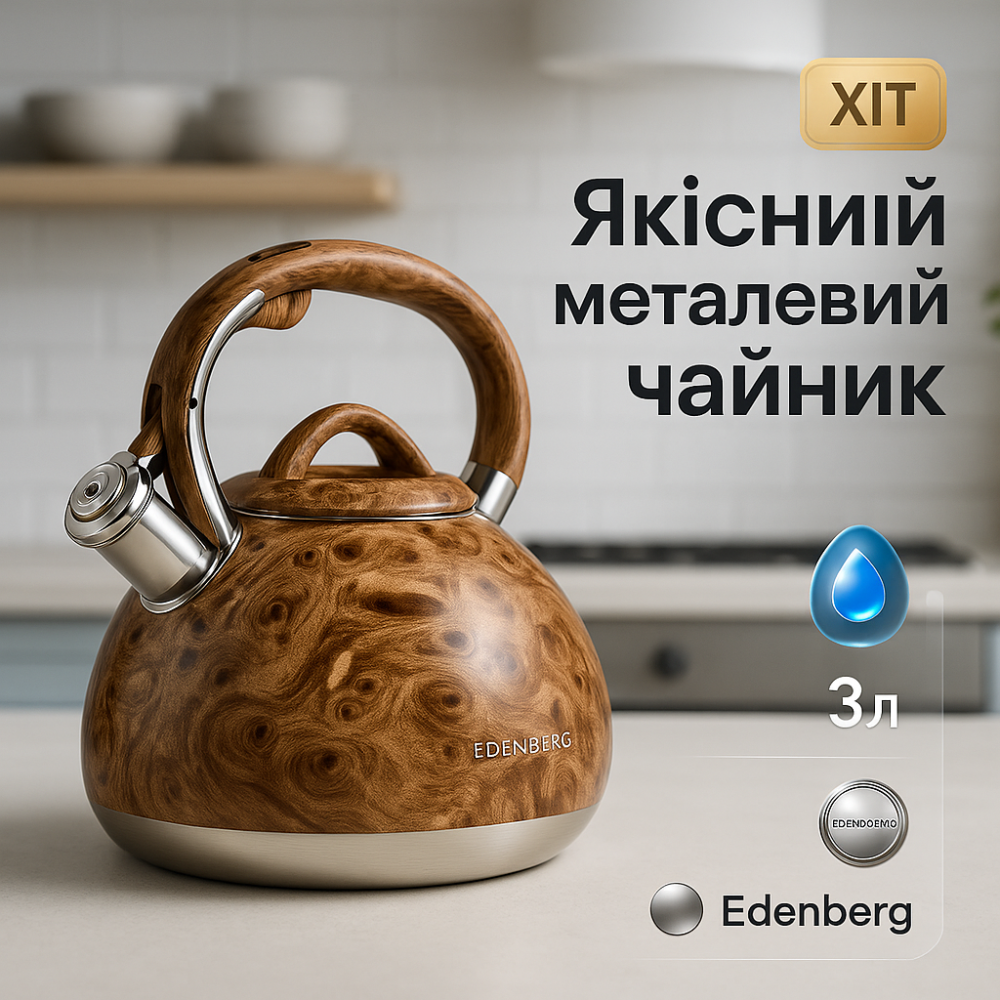 Чайник со свистком для дома Edenberg, Стильный чайник из нержавеющей стали с свистком ON-15 Львов - изображение 7