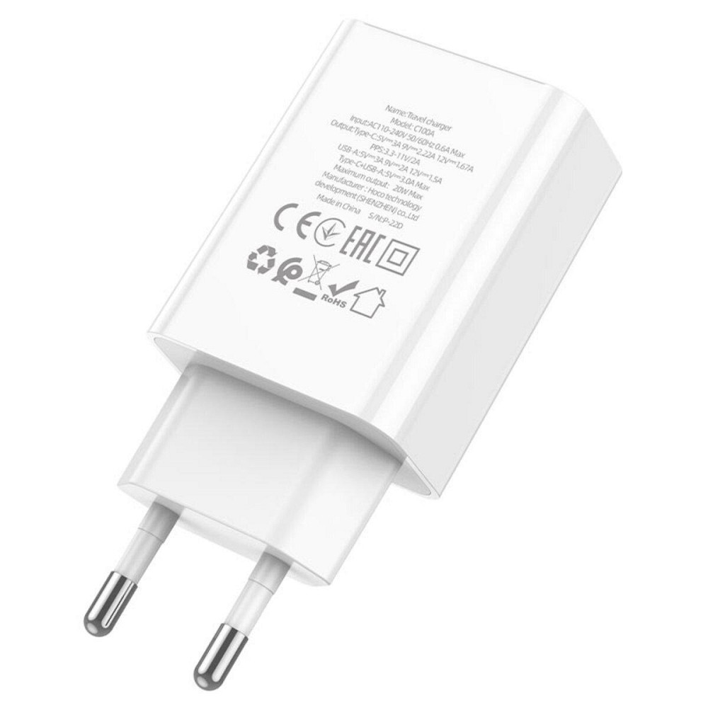 Мережевий зарядний пристрій HOCO C100A PD20W+QC3.0 charger with цифровий display, колір білий 6931474769800 Одеса - фото 2