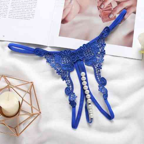 Трусики з бусинками та квіточками жіночі універсальний синій Київ